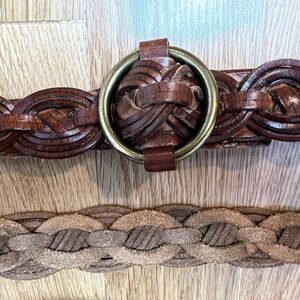 Womens Genuine Leather Brown Braided Woven Belt Size Medium 42" brass buckle